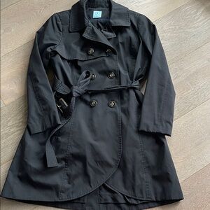 CeCe Double-Breasted Black Trench Coat